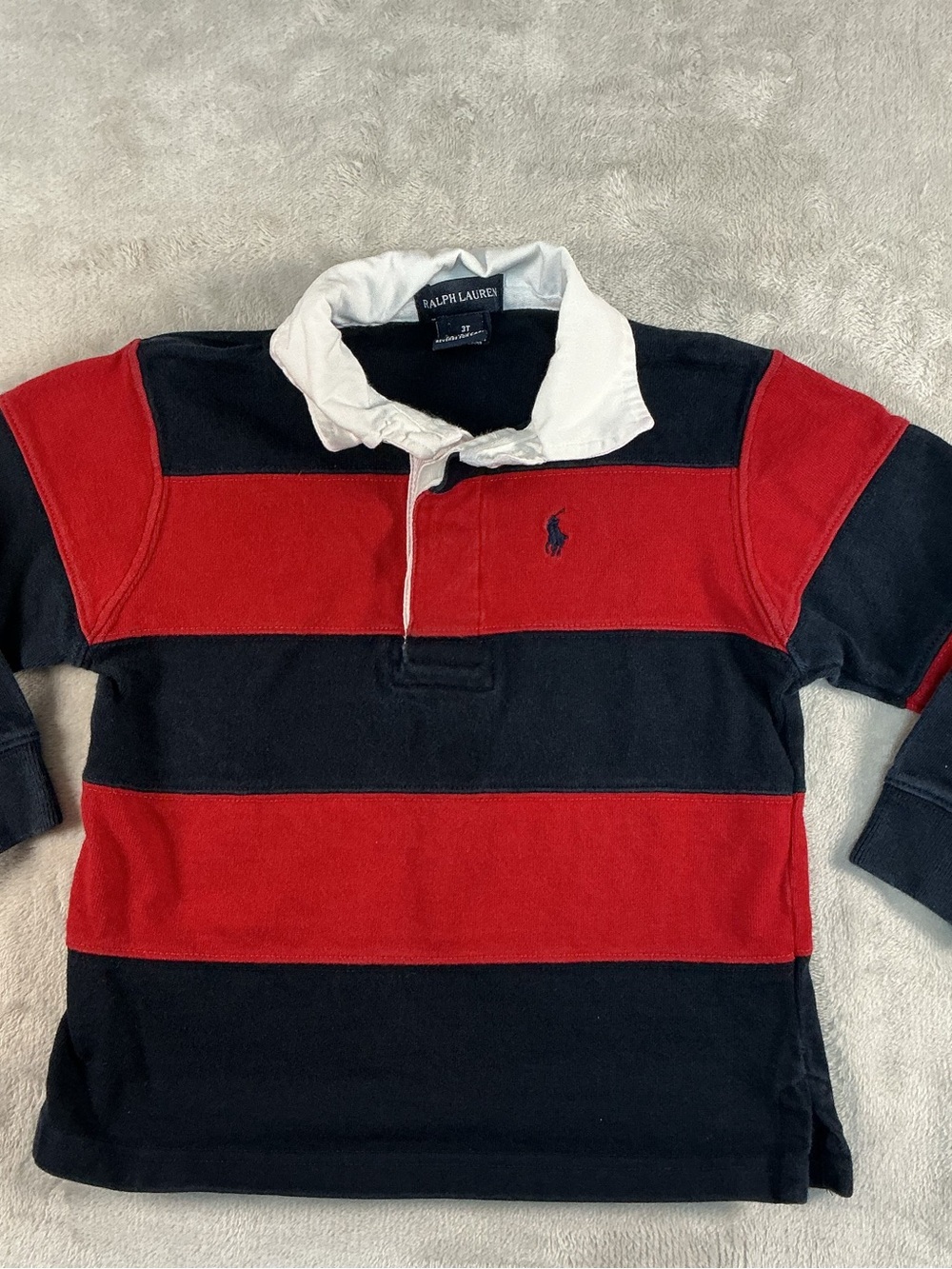 Polo Ralph Lauren Toddler Boys 3T Striped Rugby Shirt - Red/Navy Blue